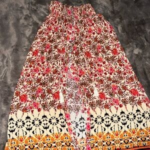 Nicole Miller Red and White Smocked Tiered Maxi Skirt